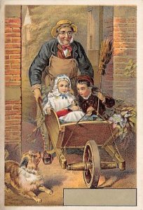 Approx. Size: 3 x 4.25 Men pushing children in a wheelbarrow  Late 1800's Tra...