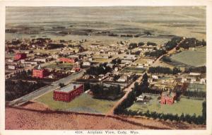 Cody Wyoming~Aerial View of Town~Farmland in Background~1920s Postcard