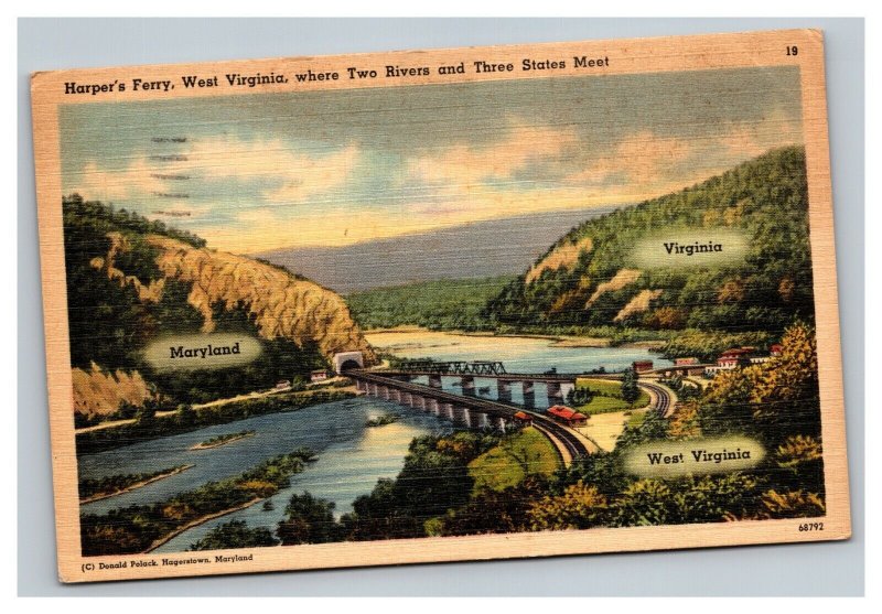 Vintage 1945 Postcard Harper's Ferry West Virginia 3 States Meet - Train Tunnel