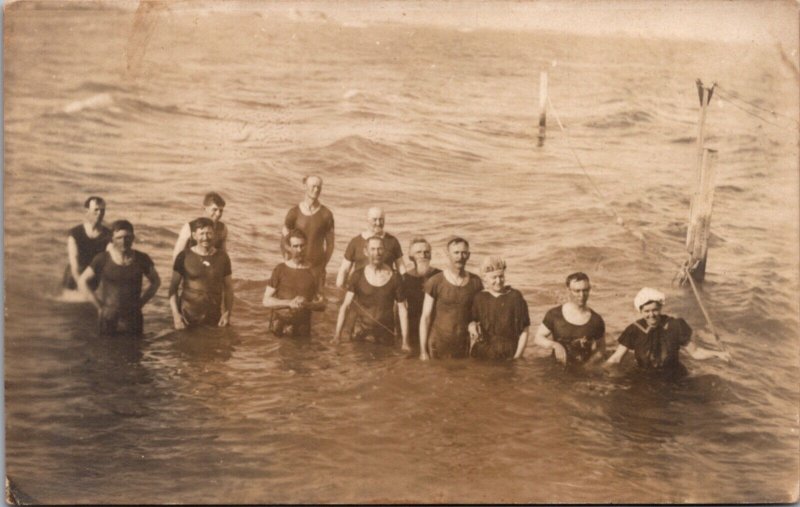 Real Photo Postcard Group of People Swimming in the water in/near Walton, Kansas 