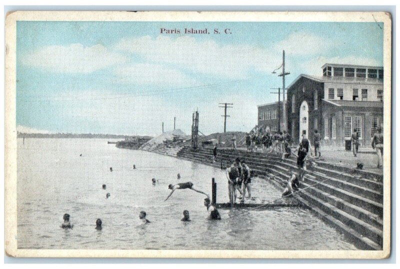 c1910's Bathing Beach Scene Swimmer Paris Island South Carolina SC Postcard
