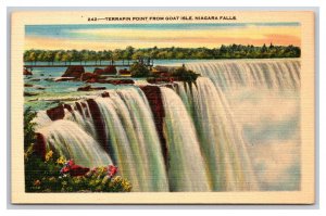 Terrapin Point  from Goat Isle Niagara Falls New York NY UNP Linen Postcard N25