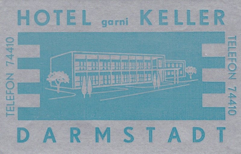 Germany Darmstadt Hotel Garni Keller Vintage Luggage Label sk3899