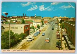 1973 Flin Flon Manitoba Canada Vintage Postcard Main Street Heart Birds Eye View