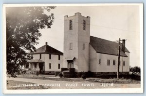 Burt Iowa IA Postcard RPPC Photo Lutheran Church Dirt Road c1940's Vintage