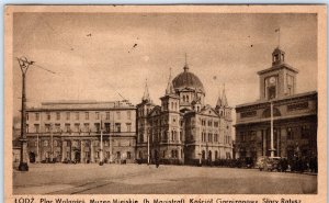 c1910s Lodz, Poland Town Square Plac Wolności Postcard Holy Spirit Church A121