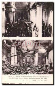 Old Postcard Ypres The St Nicolas Church before and after the bombing