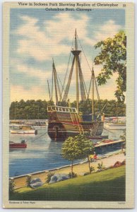 Jackson Park Chicago Columbus Ship Replica Vintage Postcard Tichnor Bros