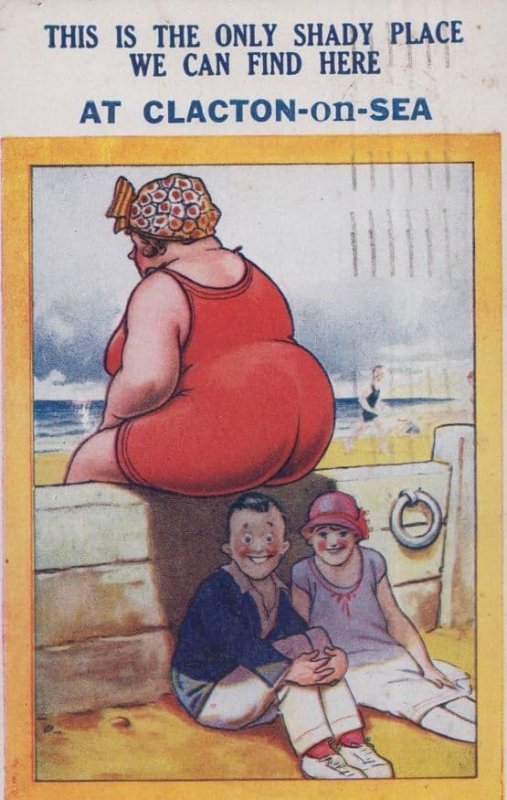Lovers Under Giant Fat Lady Bum in Clacton On Sea Essex Vintage Comic Postcard