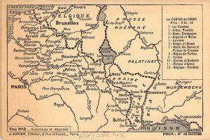 WW1 French Military Allies Correspondence, Fold out Map of Front ,  Old Postcard
