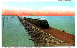 USA Great Salt Lake Cut Off Utah Train Vintage Postcard 09.90