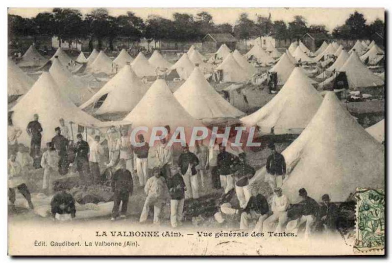 Old Postcard militaria Valbonne General view of tents