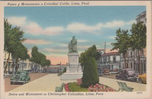 Postcard Paseo y Monumento Cristobal Colon Lima Peru