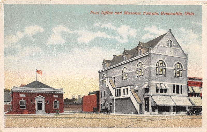 J71/ Greenville Ohio Postcard c1910 Post Office Masonic Temple  139