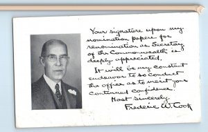 1938 Frederick W. Cook Political Advertising Boston Massachusetts MA Postcard