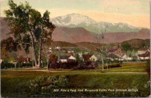 Postcard Pike's Peak from Monument Valley Park in Colorado Springs, Colorado