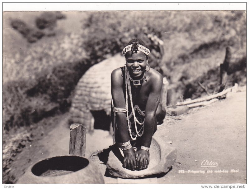 RP: Native girl preparing for mid-day Meal , South Africa , PU-1956