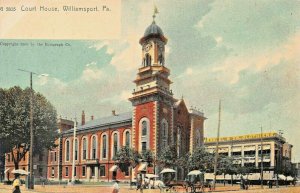 WILLIAMSPORT LYCOMING COUNTY PA~COURT HOUSE~1900s ROTOGRAPH TINTED POSTCARD