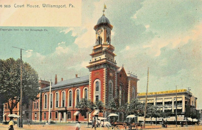 WILLIAMSPORT LYCOMING COUNTY PA~COURT HOUSE~1900s ROTOGRAPH TINTED POSTCARD