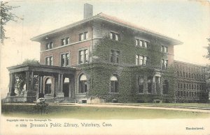 Postcard 1905 Connecticut Waterbury Bronson's Library Hand Colored CT24-2443