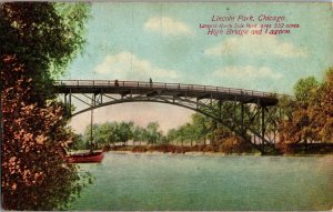 High Bridge and Lagoon, Lincoln Park Chicago IL c1912 Vintage Postcard X32