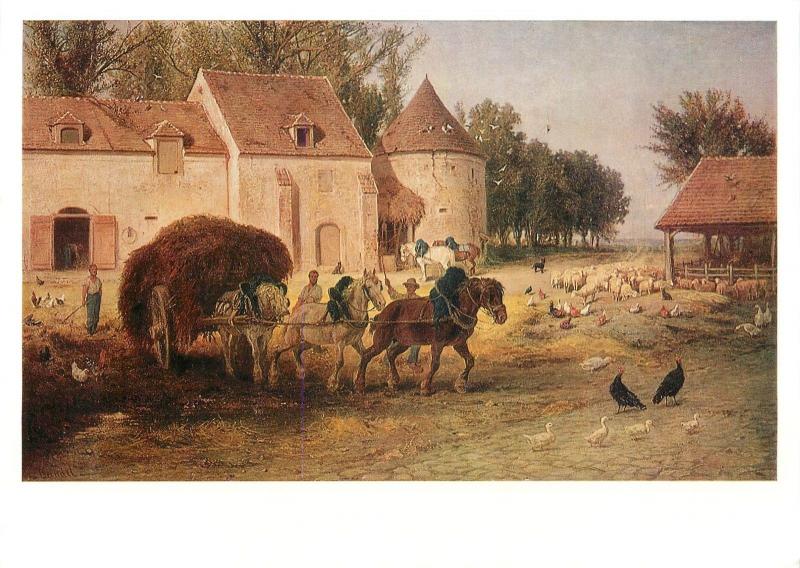 Extra size 15x21cm German Painting Albert Heinrich Brendel Farmyard Scene