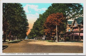 Fifth Avenue Lincoln Highway Through Clinton Iowa Vintage Postcard C202