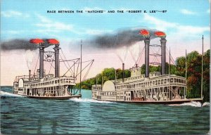 Natchez Robert E Lee Steamboat Race Mississippi River Scenic Postcard 