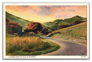Highway Over the Hills of California CA UNP WB Postcard H23