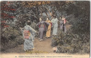 Children Playing in Garden Japan Baptist Mission Society 1910s Vintage Postcard