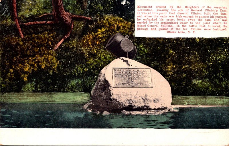 New York Otsego Lake Monument Showing Site Of General Clinton's Dam