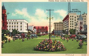 Vintage Postcard 1930's Palafox Street Looking South Pensacola Florida FL