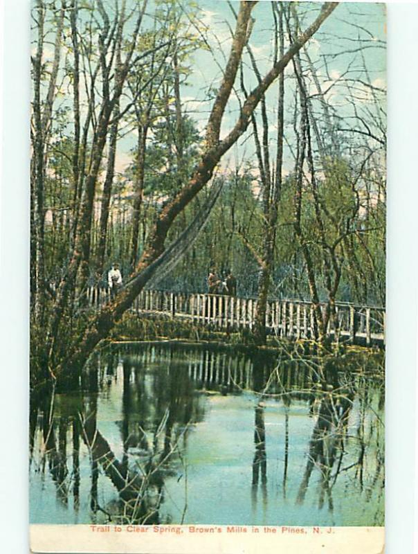 Pines NJ Browns Mills in Pines Trail Clear Spring Bridge 1908  Postcard # 5485