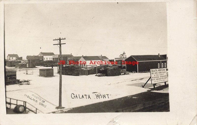 MT, Galata, Montana, RPPC, Street Scene, Business Section, Helland Bros Photo