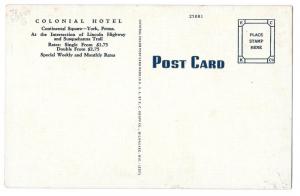 York PA Colonial Hotel Continental Square Vintage Postcard