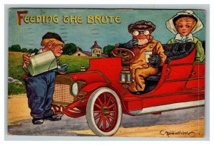 Vintage 1910 Comic Postcard Artist Signed Embossed Antique Car Gold Grill