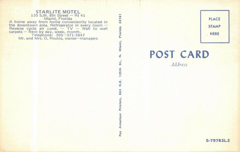 1960's Starlite Motel Miami Florida Multi-View Postcard 2R3-225 