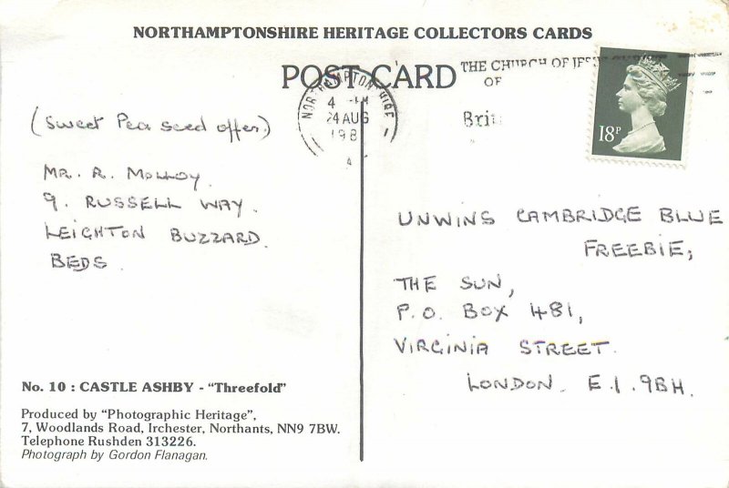 British Postcard England  Irchester Castle Ashby Threefold