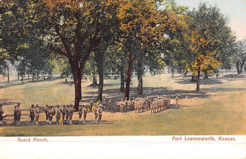 Fort Leavenworth Kansas Guard Mount Military Antique Postcard K50874