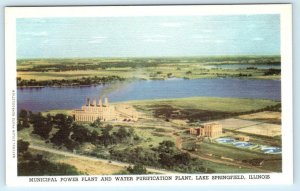 LAKE SPRINGFIELD, Illinois IL ~ POWER PLANT Water Purification c1930s Postcard