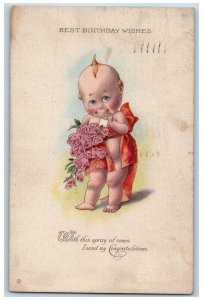 Chicago Illinois IL Postcard Birthday Kewpie With Roses Flowers 1915 Antique