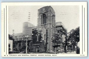 Grand Rapids Michigan MI Postcard Methodist Church Masonic Temple c1938 Vintage