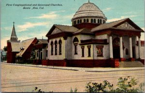 Postcard First Congregational and Episcopal Churches in Santa Ana, California