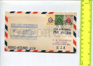 416490 CHINA HONG KONG to USA 1937 year first flight COVER