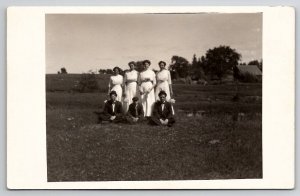 RPPC Lovely Edwardian Young Ladies Pretty Dress Handsome Men Postcard C23