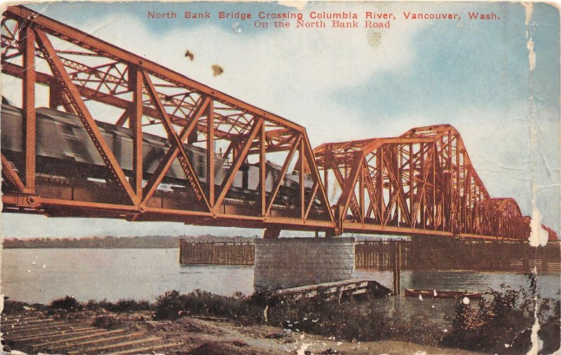 G33/ Vancouver Washington Postcard c1910 North Bank Bridge Columbia River