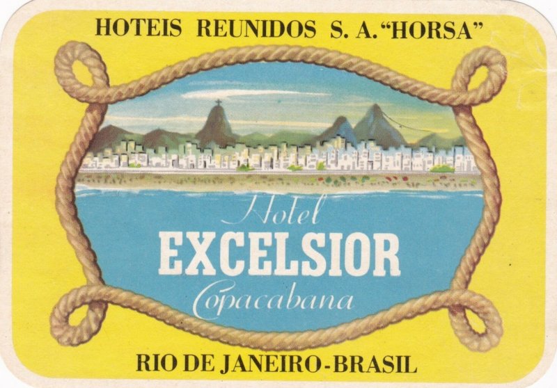 Brasil Rio de Janeiro Excelsior Hotel Copacabana Vintage Luggage Label sk1678