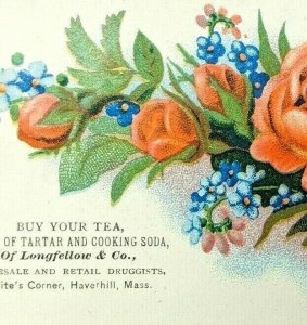 c1880s Haverhill, MA Of Longfellow Trade Card Cream Tarter Cooking Soda Rose C53