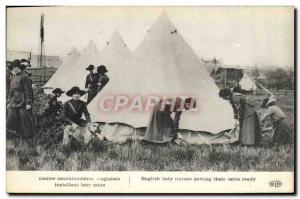 Postcard Old Ladies ambulance installing their tent