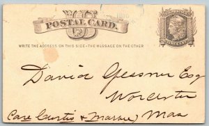 1880  Postal Card   Worcester  Massachusetts     Postcard